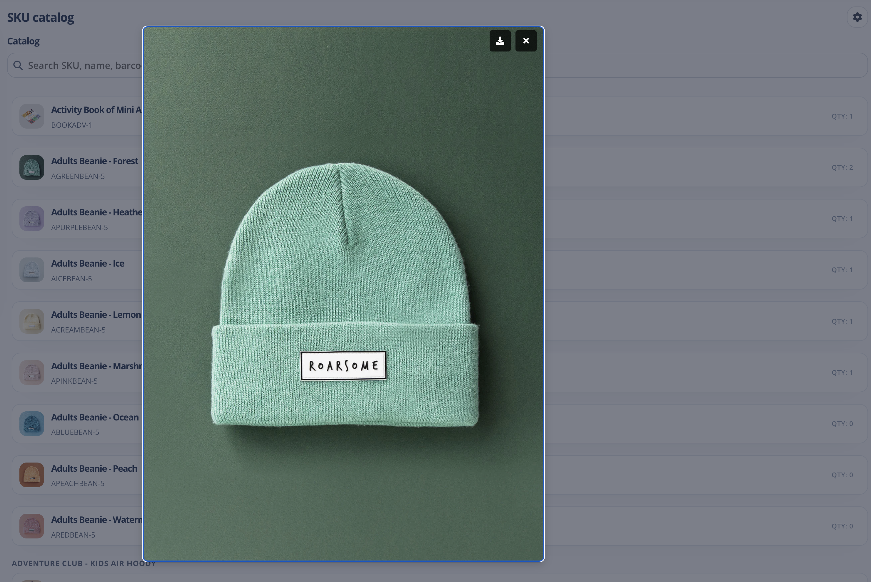 Wilfie product detail screen with barcode information